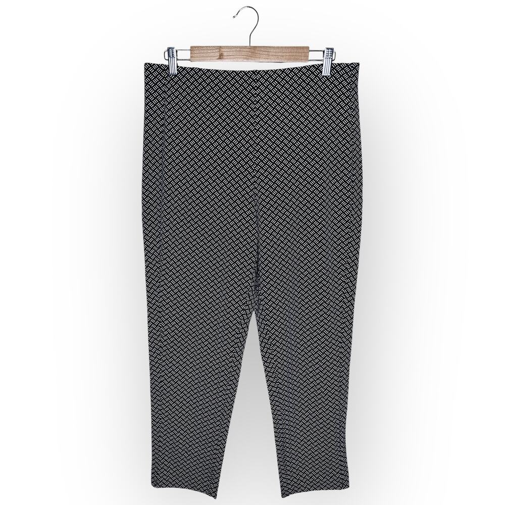 J.Jill Weaver Collection Forward Seam Slim Ankle Pant M Black Geo Basket Weave